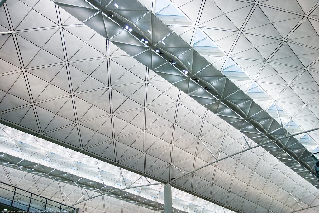 The triangulated roof canopy of Hong Kong International Airport